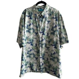 Tori Richard Cotton Lawn Hawaiian Shirt Aloha Tropical Palm Tree Print Green